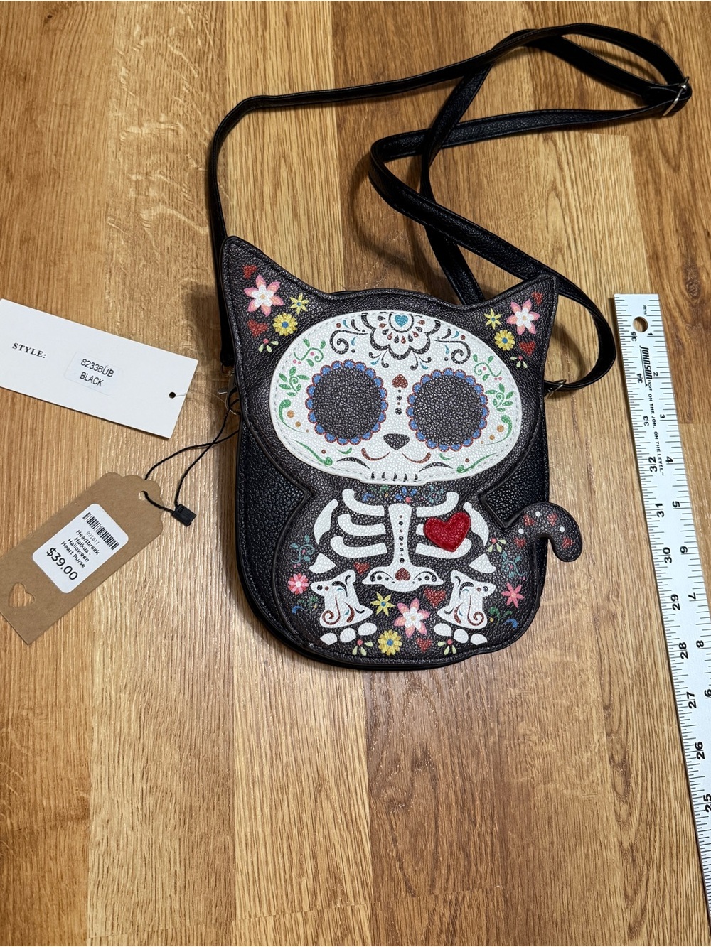 Black Cat Sugar Skull Crossbody Bag by